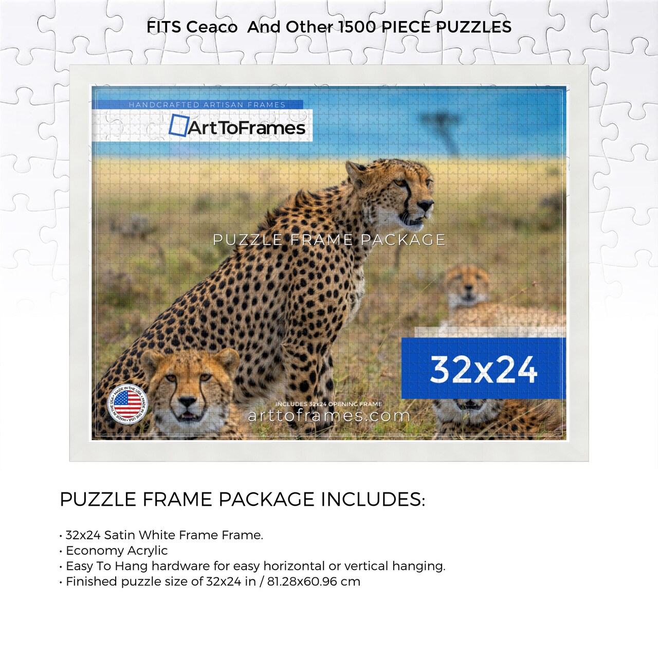 ArtToFrames 32x24 INCH / 81.28x60.96 CM Puzzle Frame for 1500 piece Puzzles.This 1.25 Inch Custom MDF Frame for Puzzles Comes with Economy Acrylic, Available in Multiple Colors